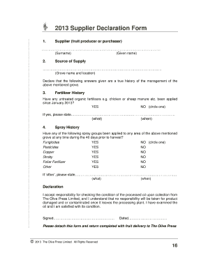 Supplier Declaration Form Template