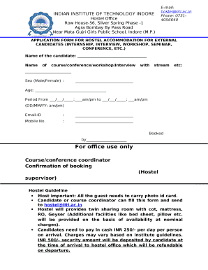 Hostel Admission Form Word Format