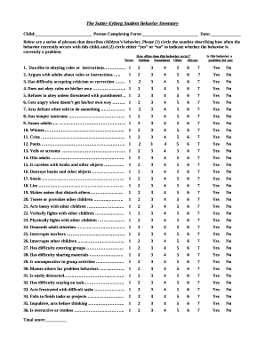 Sutter Eyberg Student Behavior Inventory  Form