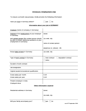 Annexure for Employment Visa Germany  Form