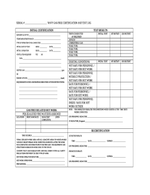 SERIAL # NAVY GAS CERTIFICATION and TEST LOG  Form