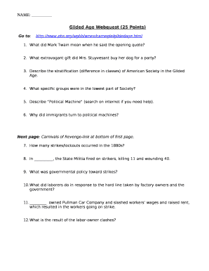 Gilded Age Webquest PDF Answer Key  Form