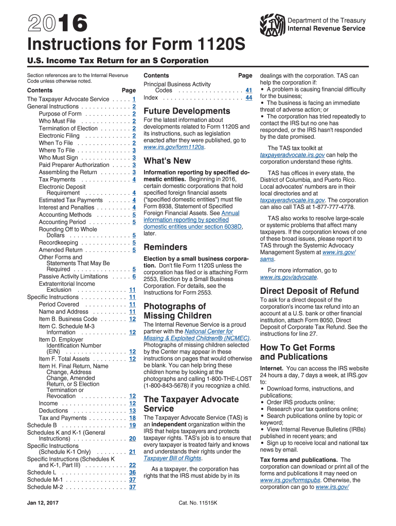  I1120s PDF  Department of the Treasury Internal Revenue 2016