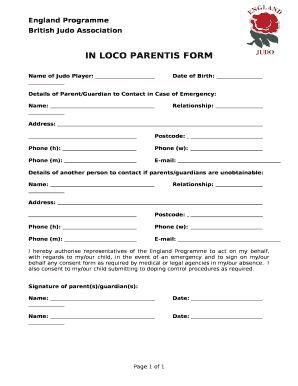 Loco Parentis Document  Form