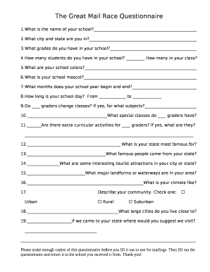 The Great Mail Race Questionnaire  Form