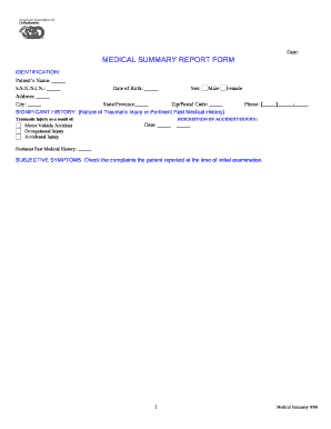 Medical Summary Report PDF  Form