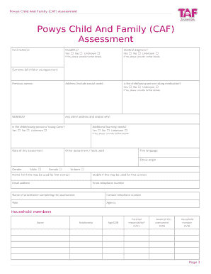 Powys Child and Family CAF Assessment  Form