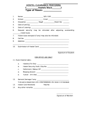 Hostel Clearance Form