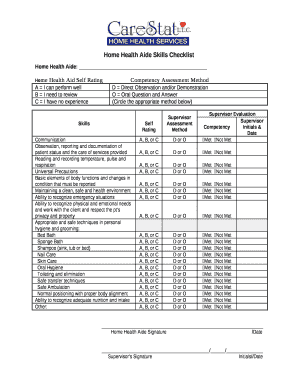 Home Health Aide Skills Checklist  Form