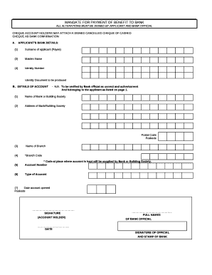 Mandate for Payment of Benefit to Bank  Form