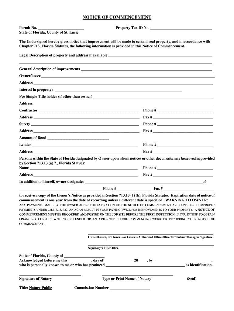 St Lucie County Notice of Commencement Form