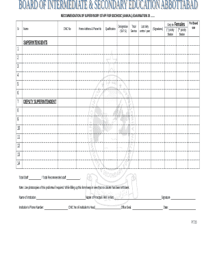 RECOMMENDATION of SUPERVISORY STAFF for SSCHSSC ANNUAL EXAMINATION 20  Form