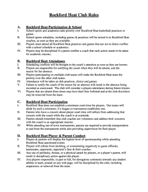 School Club Rules and Regulations Sample  Form
