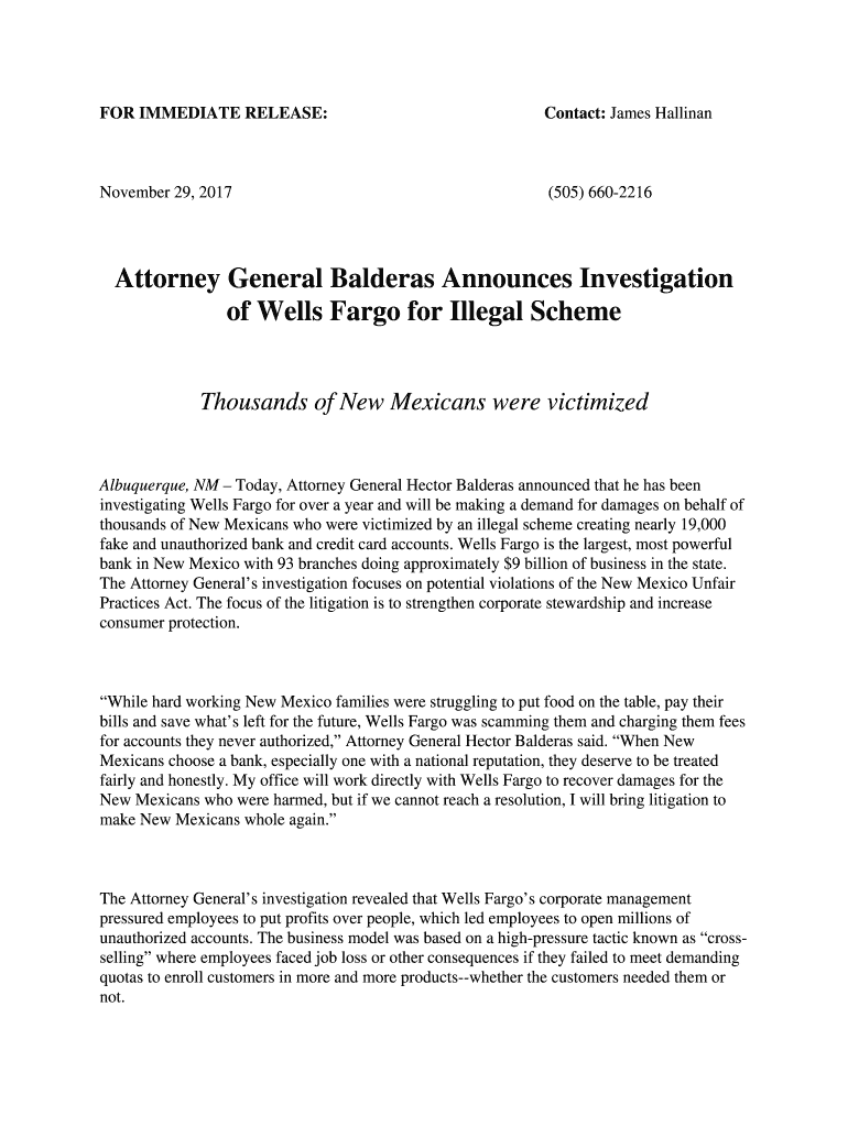 Attorney General Balderas Announces Investigation  Form