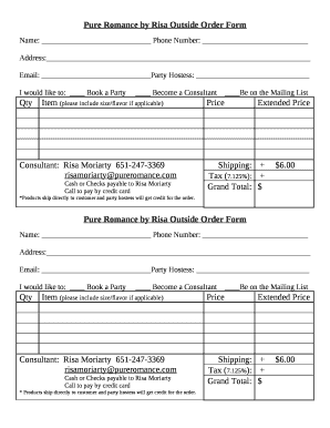 Pure Romance Order Form