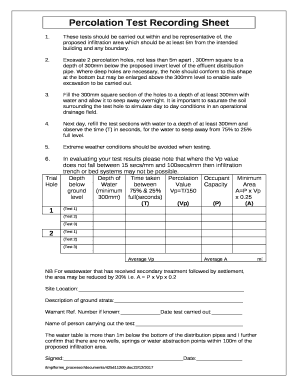 Percolation Test Results Sheet  Form