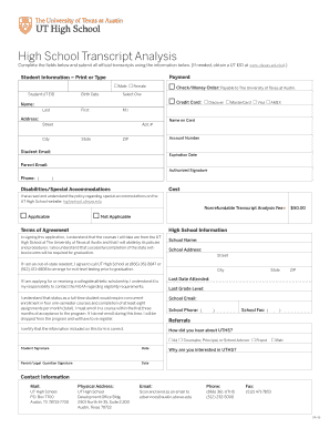 High School Transcript Analysis  Form