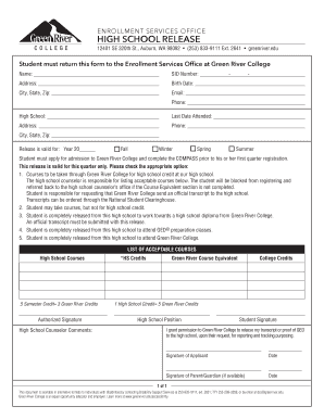 High School Release  Form