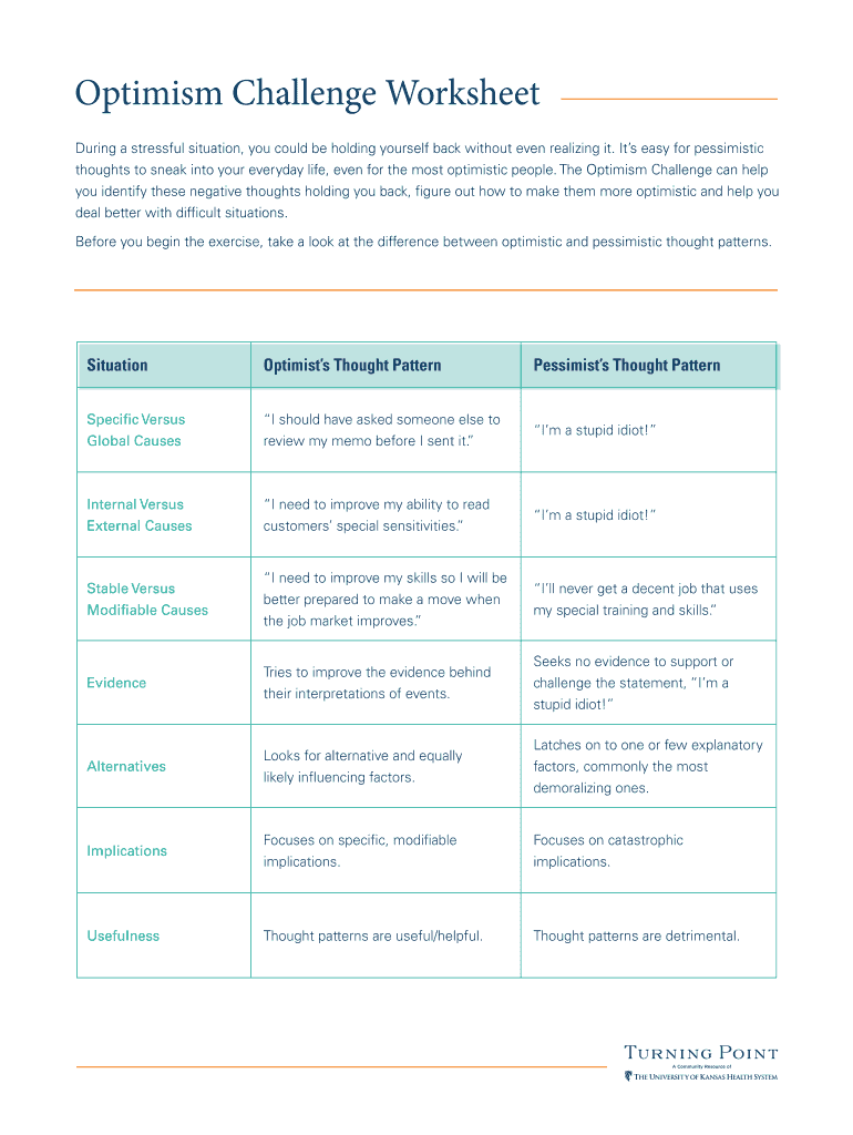 Optimism Challenge Worksheet  Form