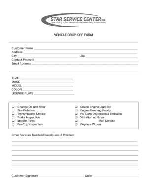 Vehicle Drop off Form