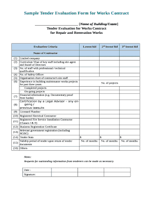 Bid Evaluation Template Excel  Form