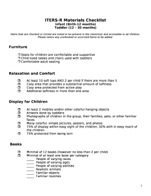 Iters Materials Checklist  Form