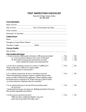 Tent Inspection Checklist  Form