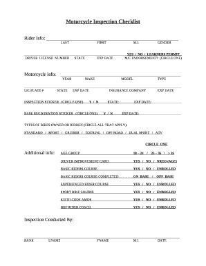 Motorcycle Inspection Checklist PDF  Form