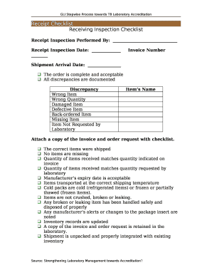 Receiving Checklist Template  Form