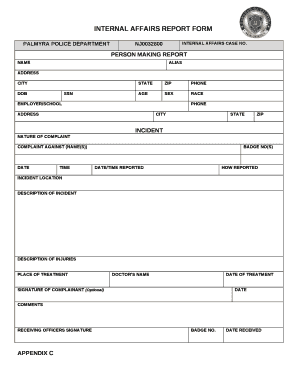 Internal Affairs Report Template  Form