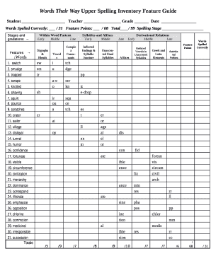 Words Their Way Spelling Inventory Upper  Form