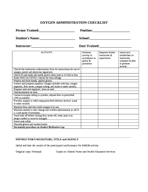 OXYGEN ADMINISTRATION CHECKLIST  Form