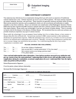 MRI CONTRAST CONSENT  Form