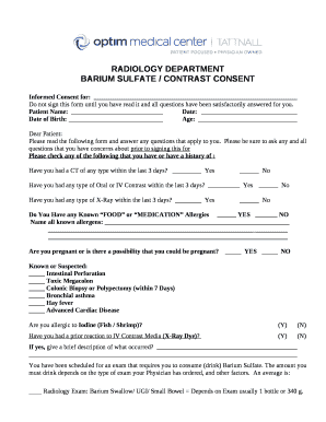 BARIUM SULFATE CONTRAST CONSENT  Form