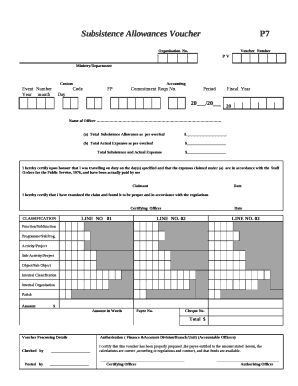 Subsistence Allowances VoucherP7  Form