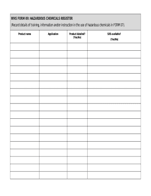 Chemical Register Template Excel  Form
