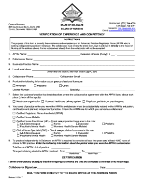 VERIFICATION of EXPERIENCE and COMPETENCY  Form