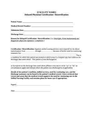 Delayed Physician Certification Recertification  Form