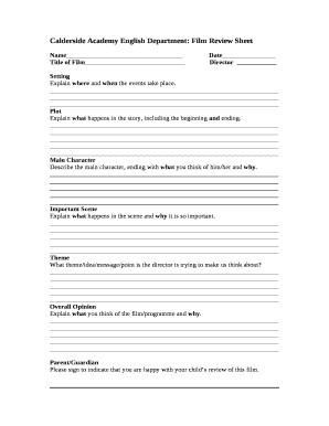 Printable Movie Review Template  Form