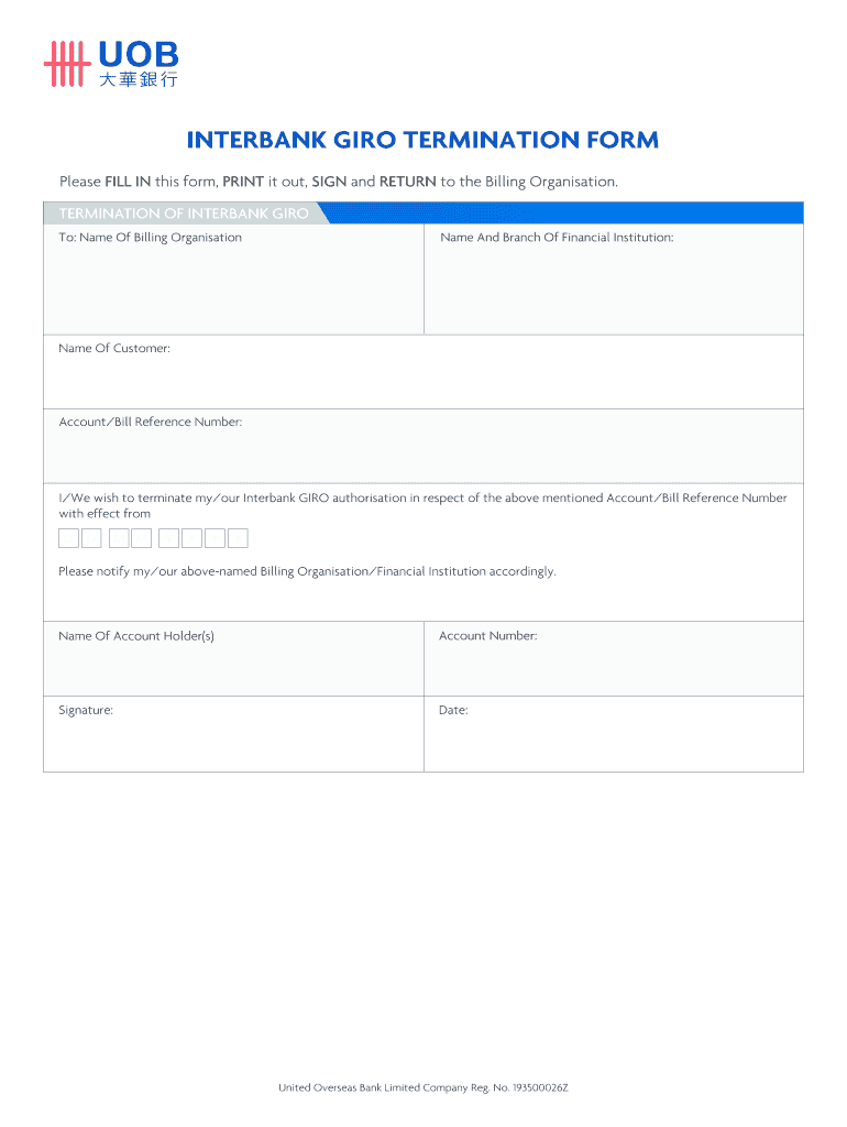 INTERBANK GIRO TERMINATION FORM