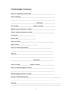 Printable Childminding Contracts  Form