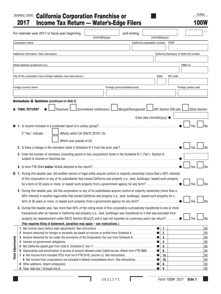  California Form 100w 2017