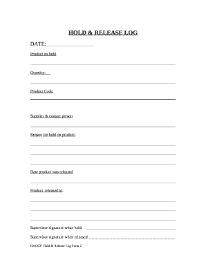 Hold and Release Program  Form