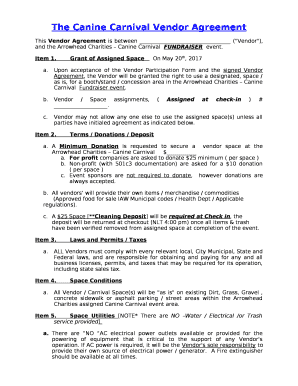 The Canine Carnival Vendor Agreement  Form