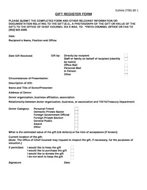 Gift Register Template  Form