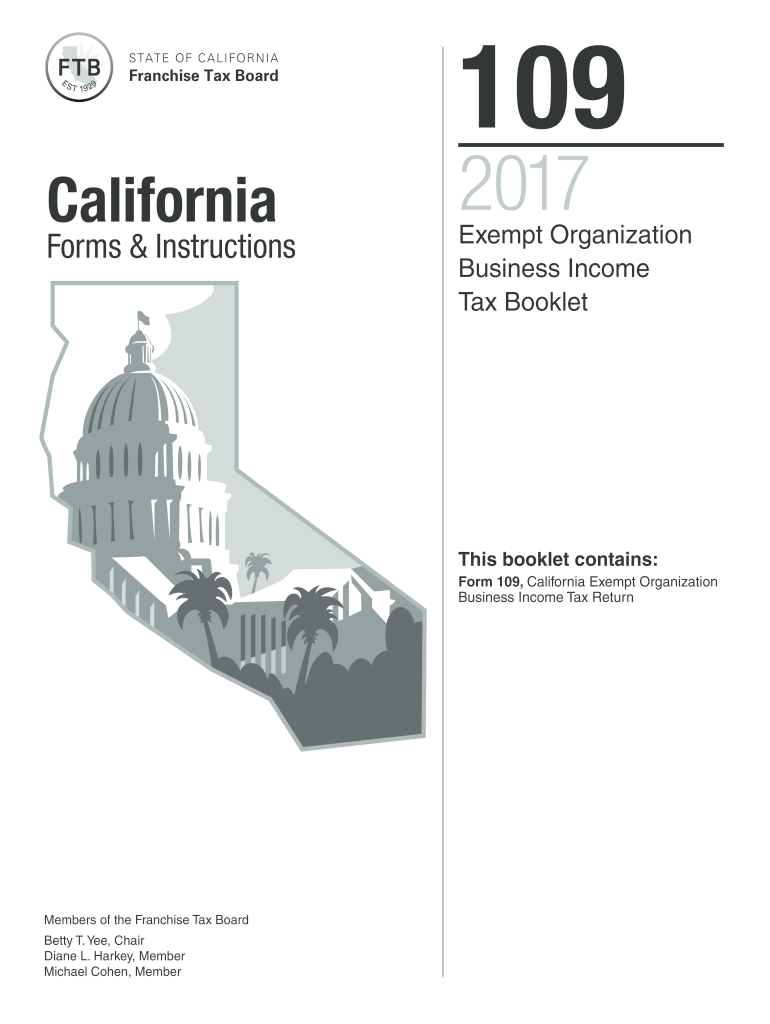  Form 109 California Forms & Instructions Exempt Organization Business Income Tax Booklet  Form 109 Californi 2017