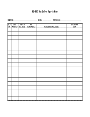 Driver Sign in Sheet Template  Form