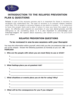 Relapse Prevention Questions  Form