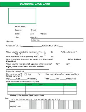 Veterinary Cage Card Templates  Form