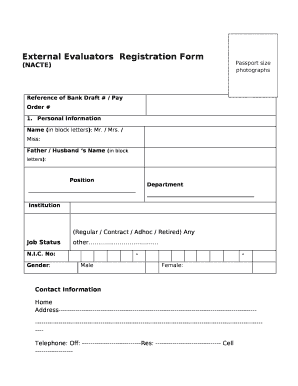 External EvaluatorsRegistration Form NACTE